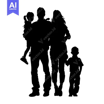 Premium design asset: Silhouette of a Family with Two Children