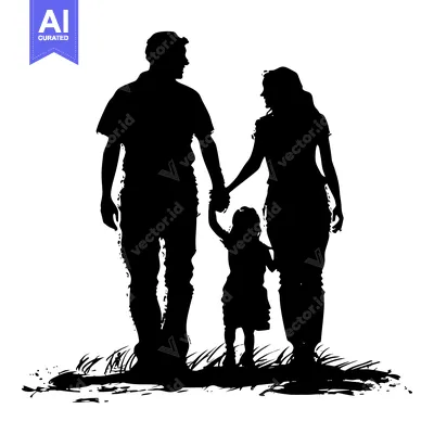 Premium design asset: Silhouette of a Family Holding Hands and Walking