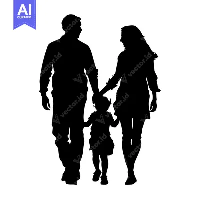 Premium design asset: Silhouette of a Family of Three Walking Hand-in-Hand