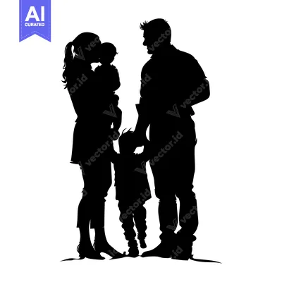 Premium design asset: Silhouette of a Family with Two Children