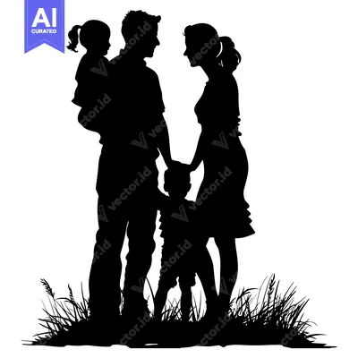 Popular premium asset: Silhouette of a Family of Four in a Field of Tall Grass