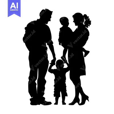 Aset desain premium: Silhouette of a Family with Two Children