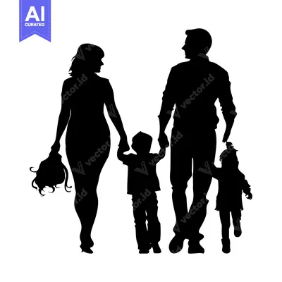 Premium design asset: Silhouette of a Family Walking Together