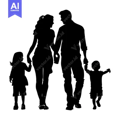 Premium design asset: Silhouette of a Family of Four Walking Together