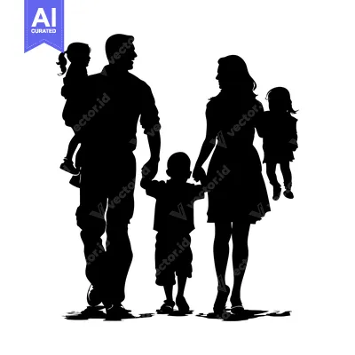 Premium design asset: Silhouette of a Family of Four Walking Together