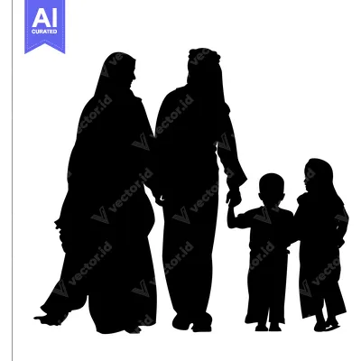 Aset premium populer: Silhouette of a Muslim Family Walking Together