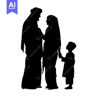 Aset desain premium: Silhouette of a Family of Three Standing Together