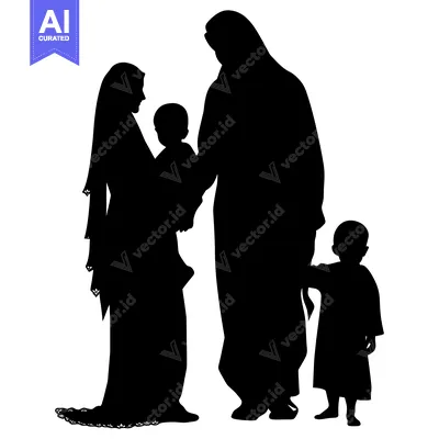 Premium design asset: Silhouette of a Muslim Family with Two Children