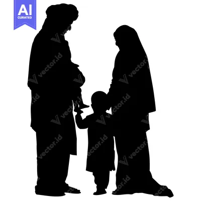 Premium design asset: Silhouette of a Muslim Family with a Child