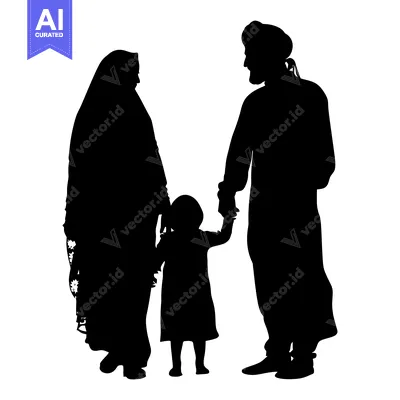 Aset premium populer: Silhouette of a Muslim family with a young child