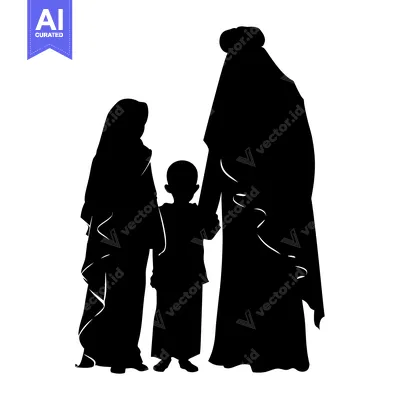 Aset desain premium: Silhouette of a Muslim Family with a Young Child