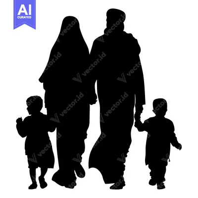 Premium design asset: Silhouette of a Muslim Family Walking Together