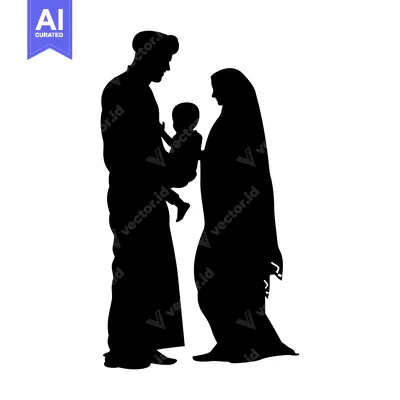 Aset desain premium: Silhouette of a Family with a Man, Woman, and Child