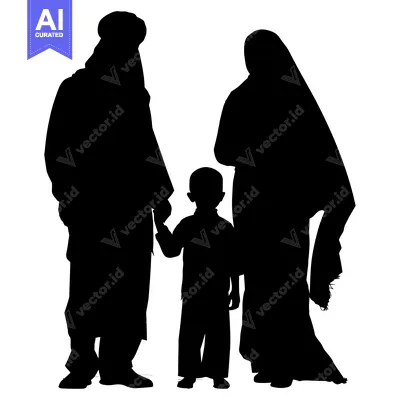 Aset premium populer: Silhouette of a Muslim Family with a Young Child