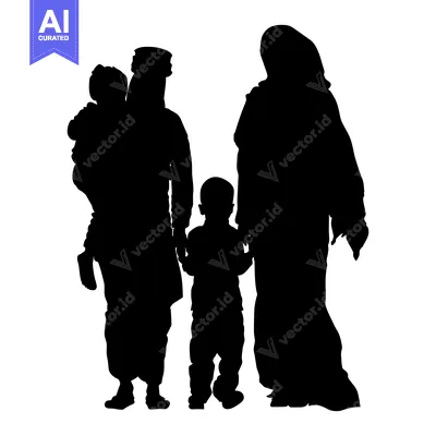 Aset premium populer: Silhouette of a Muslim family with two children