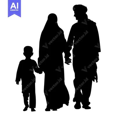Aset premium populer: Black silhouette of a family walking together
