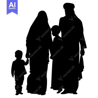Popular premium asset: Silhouette of a Muslim Family with Two Children