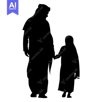 Aset premium populer: Silhouette of a Man and Child Holding Hands