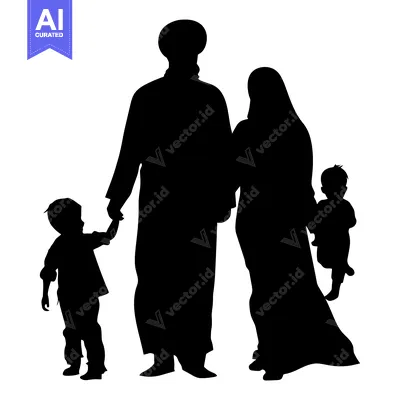 Popular premium asset: Silhouette of a Muslim Family with Two Children