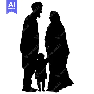 Aset premium populer: Silhouette of a Muslim Family with a Child