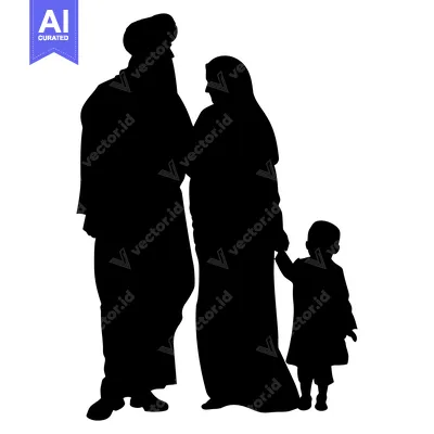 Aset premium populer: Silhouette of a family with a father, mother, and child