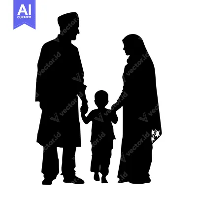 Aset premium populer: Silhouette of a Muslim Family Holding Hands