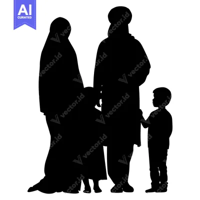 Premium design asset: Silhouette of a Muslim Family with a Young Son