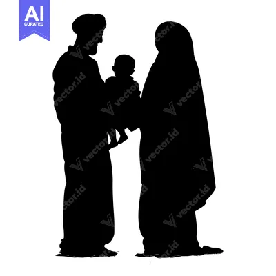 Silhouette of a Family with a Father, Mother, and Child