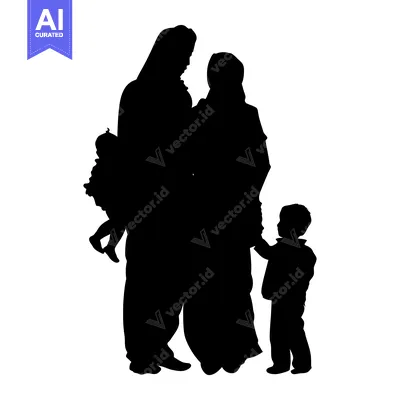 Aset premium populer: Silhouette of a Family with Two Children