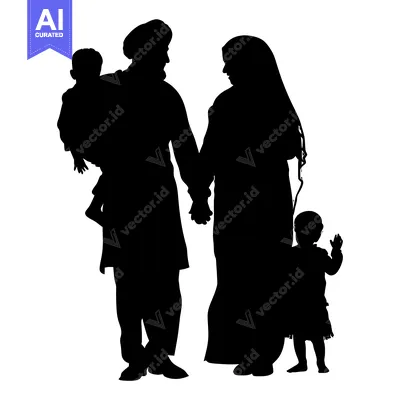Aset premium populer: Silhouette of a Family with Two Children, Holding Hands