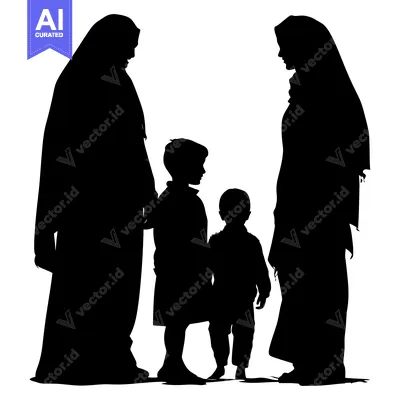 Premium design asset: Silhouette of a Muslim Family with Two Children