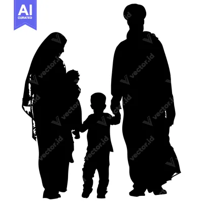 Premium design asset: Silhouette of a Muslim Family Walking Together