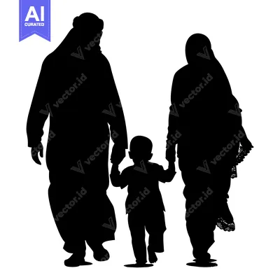Aset desain premium: Silhouette of a Muslim Family Walking Together
