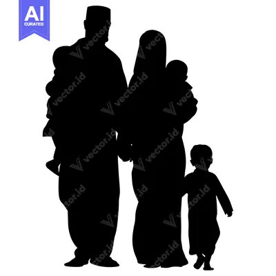 Premium design asset: Silhouette of a Muslim Family with Two Children