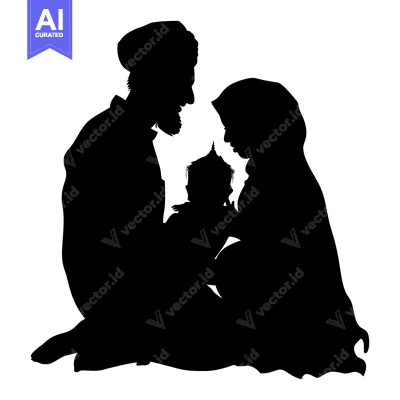 Popular premium asset: Silhouette of a Muslim family with a baby