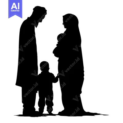Popular premium asset: Silhouette of a Muslim Family with a Baby and Child