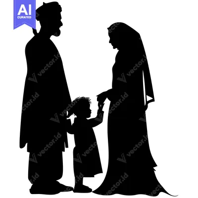 Aset premium populer: Silhouette of a Muslim Family with a Young Child