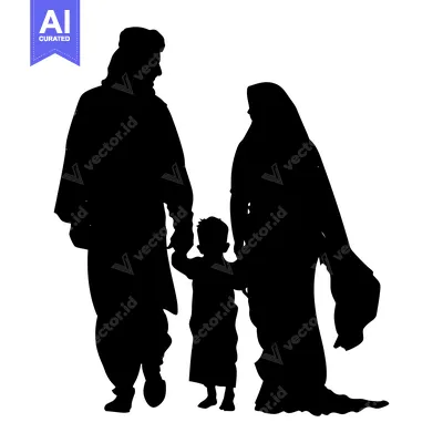 Popular premium asset: Silhouette of a Muslim Family Holding Hands