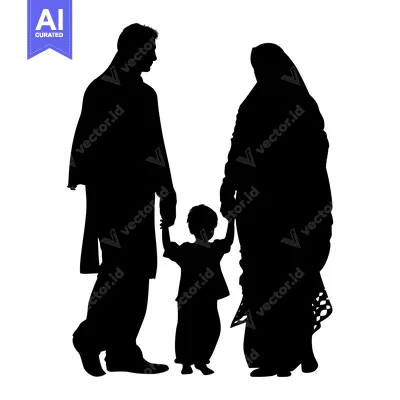 Premium design asset: Silhouette of a Family with a Young Boy Holding Hands
