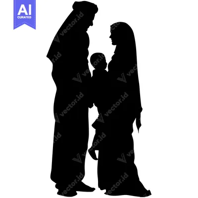 Aset desain premium: Silhouette of a Family with a Young Child