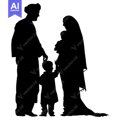 Premium design asset: Silhouette of a Family with Two Children