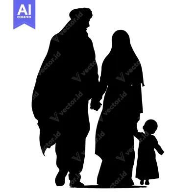 Aset premium populer: Silhouette of a Family Walking Together