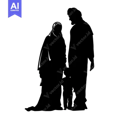 Aset premium populer: Silhouette of a Muslim family with a child