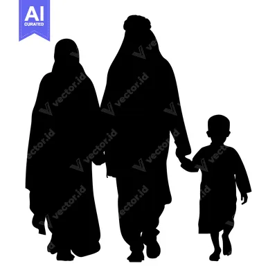 Aset premium populer: Silhouette of a Muslim family walking together