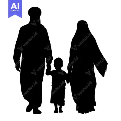 Aset premium populer: Silhouette of a Muslim Family Holding Hands