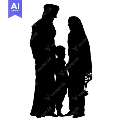 Aset desain premium: Silhouette of a Family with a Mother, Father, and Young Child