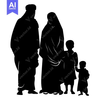 Silhouette of a Muslim family with two children