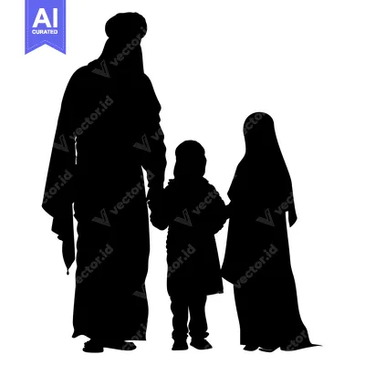 Silhouette of a Muslim Family Holding Hands