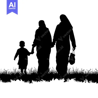Premium design asset: Silhouette of a family with a mother, father, and child walking throug