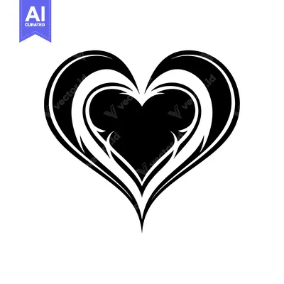 Aset desain premium: Black and White Stylized Heart with Intricate Details